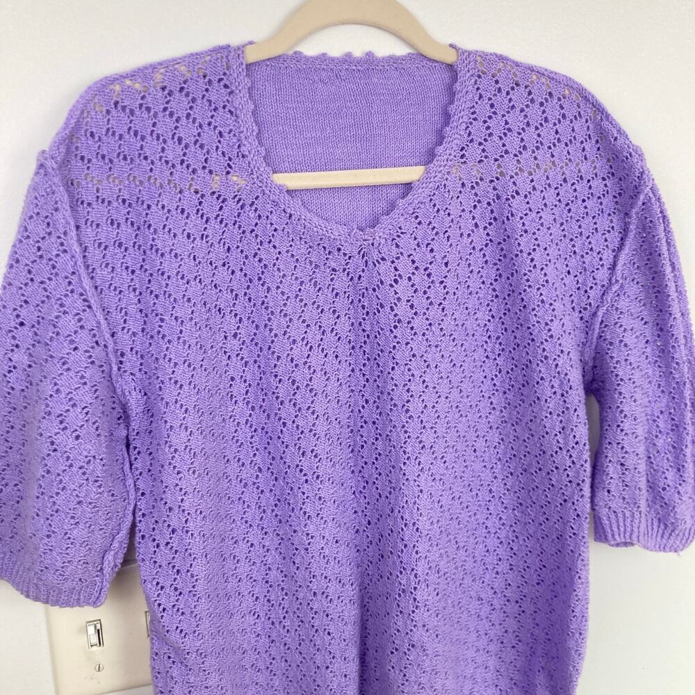 Handmade Purple Crochet Short Sleeve Sweater Womens L Indie Granola Fairy Boho